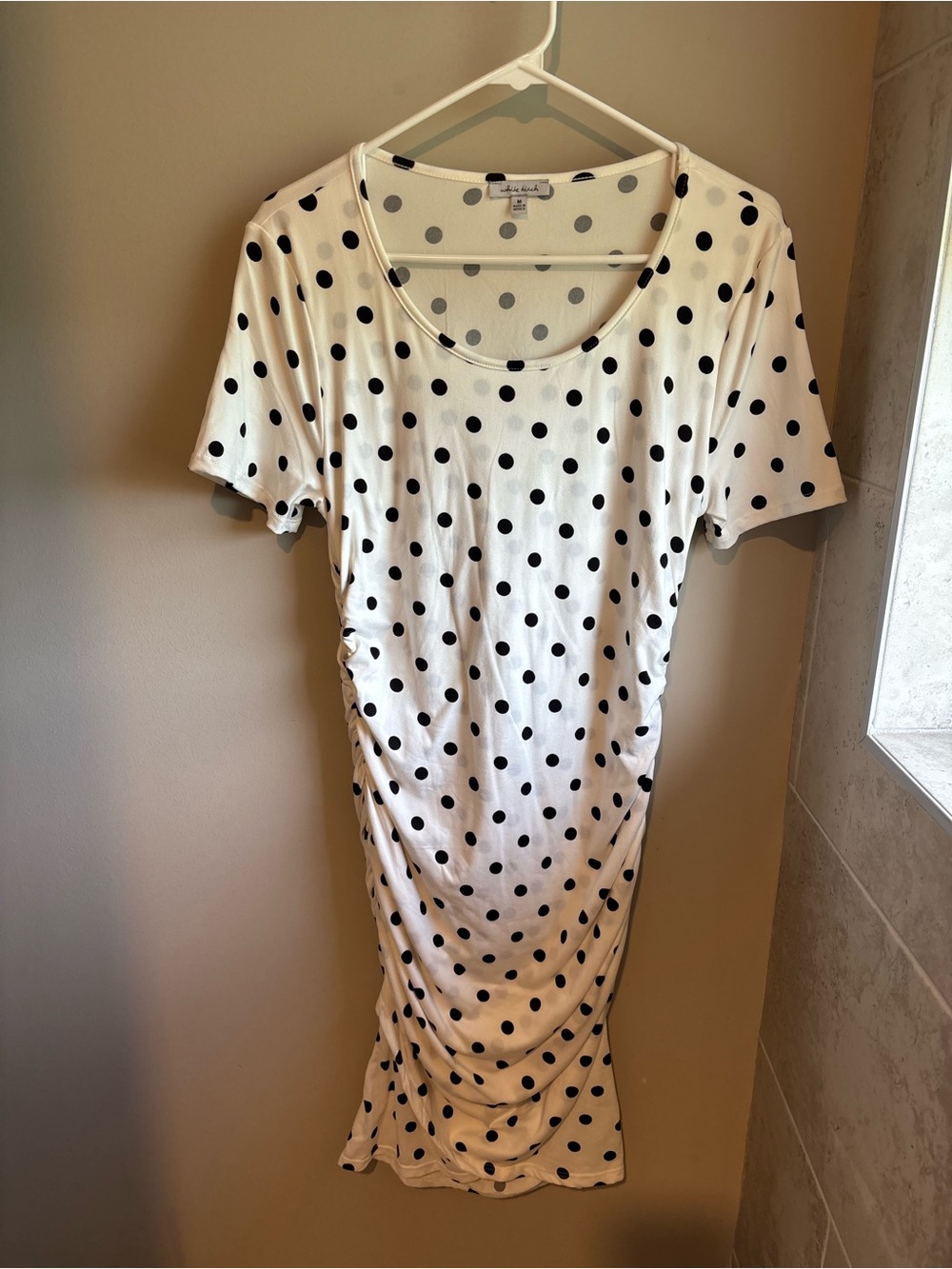 white birch White Polka Dot Midi Dress with Black Dots